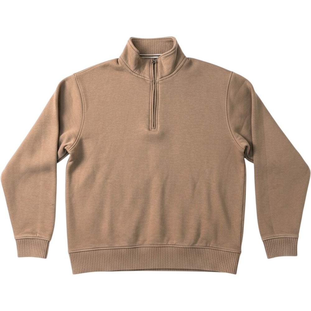 Denim & Flower Ricky Singh Mens Tan Brown Quarter Zip Fleece Pullover Sweatshirt
